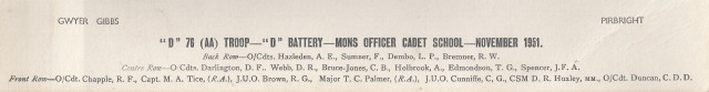 Mons Cadet School 1951 names