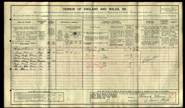 R G THOMAS 1911 Census